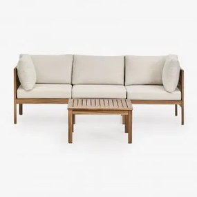 Zestaw Do Salonu Z Modułową Sofą 3-częściową Z Podłokietnikami Oraz Stolikiem Kawowym Z Drewna - Sklum