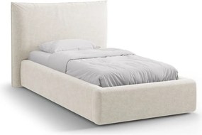 Kremowe tapicerowane łóżko jednoosobowe ze schowkiem i stelażem 90x200 cm Kaelle – Micadoni
