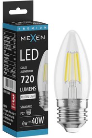 Mexen Vintis żarówka filament LED E27, C35, 6W, Neutralna - 4000K, 720 lm, clear - L154-E27-0640-00