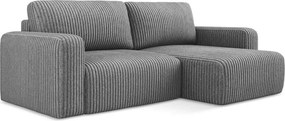 Szary sztruksowy rozkładany/ze schowkiem narożnik (prawostronny/z szezlongiem) Kona – Makamii