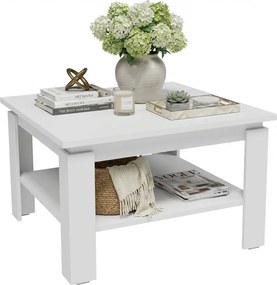 Biały kwadratowy stolik kawowy z półką H4-P29