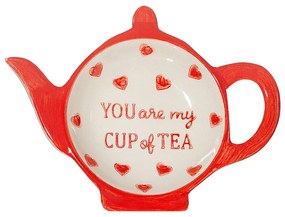 Czerwono-biały ceramiczny talerzyk na torebkę herbaty You are My Cup of Tea – Sass &amp; Belle