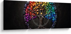 Obraz – Drzewo pełne kolorowych serc (z zegarem) (90x30 cm)