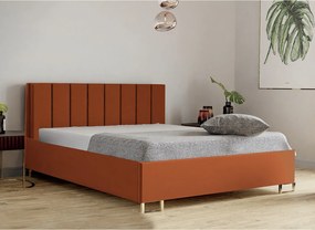 Łóżko tapicerowane MALIBU, wezgłowie, obicie MONOLITH, pojemnik na pościel, podnośnik gazowy, wysokość spania 39 cm, 120x200 cm, Morelowy