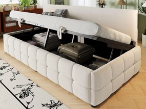 Kanapa z funkcją spania z pojemnikiem 90x200 cm - Oparcie bez podłokietników - Welur - ​​Beżowy​​ (materac nie jest dołączony)