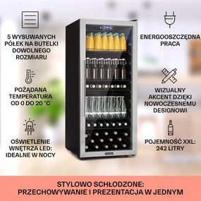 Klarstein Beersafe 128cm 242L Lodówka na Napoje Srebrny