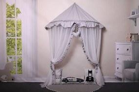 Szaro-biały baldachim dziecięcy z 3 poduszkami matą L3-S80