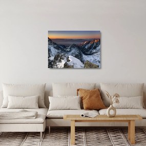 Obraz na szkle - Wschód słońca w górach (70x50 cm)