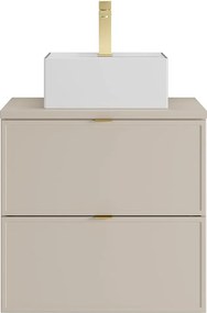 Wisząca szafka łazienkowa z nablatową umywalką kwadratową i baterią - Beżowa - 60 cm - ONDIL