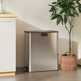 HOMCOM Kosz kuchenny 2 x 28L ze stali nierdzewnej, pedał, pokrywa soft-close, wyjmowane wkłady | Aosom PL