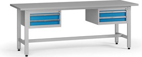 Stół warsztatowy z regulacją wysokości G5, 2100 x 750 x 800-1000 mm, 2x kontener, 4x szuflada, niebieski