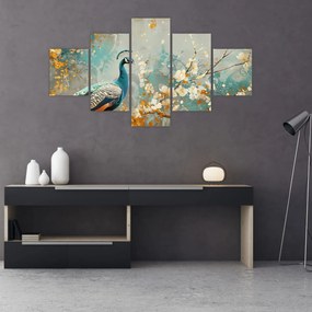 Obraz - Paw ze złotą dekoracją (125x70 cm)