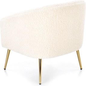 Fotel Grifon tapicerowany tkaniną typu baranek na złotych nóżkach