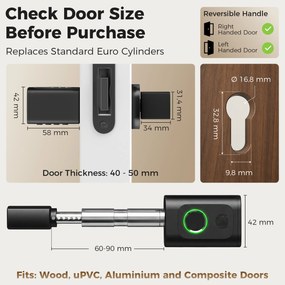 HOMCOM Inteligentny cylinder drzwiowy, 5 w 1 z odciskiem palca, kodem, aplikacją, kartą NFC i kluczem, współdzielony dostęp, cylinder Bluetooth | Aosom PL