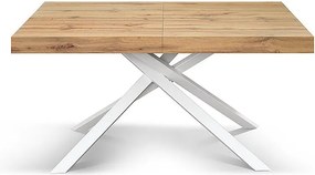 Drewniany stół, dębowe wykończenie, biała podstawa, rozkładany 140x90 - FORTE DEI MARMI