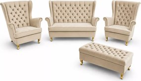 Komplet uszak sofa 2-osobowa + 2 fotele + podnóżek 90 cm głębokie pikowanie