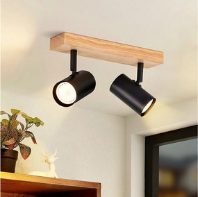 NETTLIFE 2 GU10 reflektory sufitowe z czarnego drewna regulowane 350° industrialny styl retro do salonu sypialnia kuchnia przedpokój jadalnia