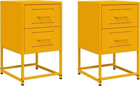 Zestaw 2 przemysłowych szafek nocnych z żółtej musztardy ze sporym miejscem na przechowywanie