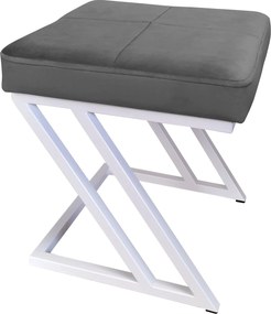 Pufa ZETA tkanina Welur loft ławka podnóżek metal : Kolor Stelaża - Biały, Kolor tkaniny - VELVET - BL14, Typ tkaniny - Velvet