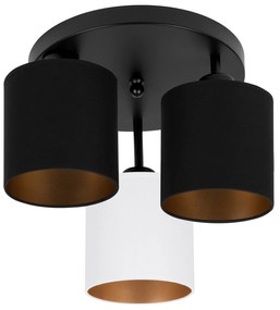 Lampa sufitowa czarna trzypunktowa z czarno-białymi abażurami C-3030SC