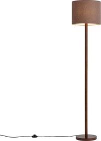 Lampa podłogowa Japandi drewno orzechowe z brązowym lnianym kloszem 151cm - Mels