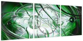 Zielony abstrakcyjny obraz (z zegarem) (90x30 cm)