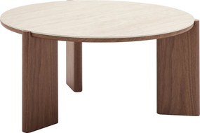 Stolik kawowy ceramiczny z orzechowym fornirem - Efekt trawertynu i naturalny - MUNYRA