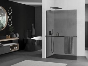Mexen Kioto+ L ścianka prysznicowa z półką Walk-in 80 x 200 cm, grafit, czarna - 800-080-123-70-40