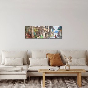 Obraz filipińskiej wioski, Azja (z zegarem) (90x30 cm)