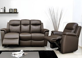 Kanapa 3-osobowa i fotel z funkcją relax EVASION - brązowy