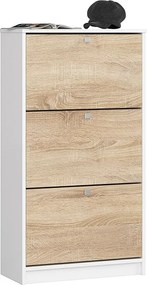 Szafka na buty AKORD Biała 60 cm 3 drzwi kolor Dąb Sonoma mat 3 półki 60x28,5x113 cm