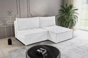 Sofa z funkcją spania w kształcie L Bohoo Mini, tkanina Raven, Ecru, Prawy