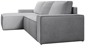 Kanapa narożna lewostronna, duża rozkładana, z szarego sztruksu AMELIA