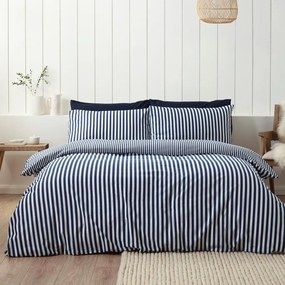 Ciemnoniebieska flanelowa pościel dwuosobowa 230x220 cm Stripe – Catherine Lansfield