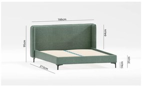 Zielone tapicerowane łóżko dwuosobowe ze stelażem 160x200 cm Basti – Ropez