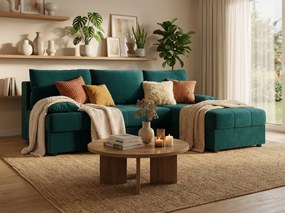 Rozkładany dwustronny zestaw wypoczynkowy w kształcie L VENORIA SLIM 200x143 cm, nafta + 2 poduszki GRATIS