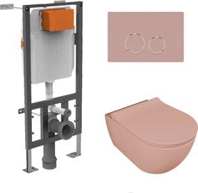 Zestaw LERA stelaż podtynkowy WC z miską wiszącą LERA i przyciskiem w kolorze Pink