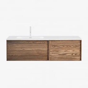 Zestaw Wiszących Mebli Łazienkowych 140x50 Cm Z Drewna Zintegrowany Z Umywalką Solea Bezlusterkowiec & Popielaty Brąz & Biała ↑20 Cm Z Przelewowym Zaw