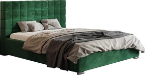 Emporius Aron nowoczesne łóżko 140x200 - tkanina welurowa, aksamitna - łóżko z pojemnikiem 140x200 do sypialni - zielony (Amor Velvet 4311)