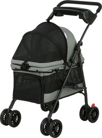 PawHut Wózek składany dla psa z poduszką, okienkami z siatki, uchwytem na napój, obracalne kółka 360° dla małych psów do 10 kg szary | Aosom PL