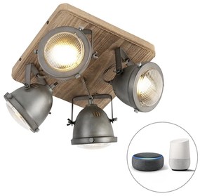 Inteligentna lampa sufitowa stalowa z drewnem, w tym 4 WiFi GU10 - EmadoPrzemysłowy Oswietlenie wewnetrzne