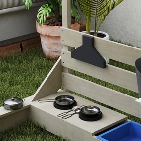 Outsunny Piaskownica Piracki Statek z Daszkiem i Zestawem Kuchennym dla Dzieci, Drewno, 180 x 103 x 144,5 cm, Szara