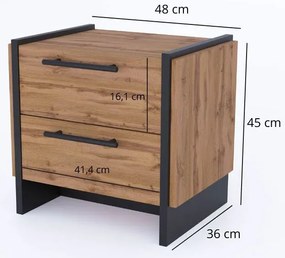 Zestaw 2 szafek nocnych z szufladami dąb wotan + czarny B7-B33