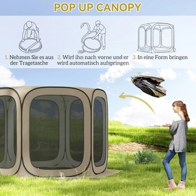 Outsunny Namiot Campingowy typu Pop-up, Przenośny, Ochrona UPF50+, Siatkowe Boki, Stalowe Pręty, Khaki