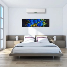 Obraz niebieskich kwiatów w wazonie (170x50 cm)