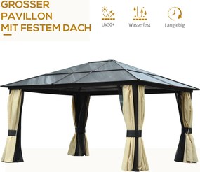 Outsunny Pawilon ogrodowy hardtop 4 2x3 6 m z zasłonami i moskitierą aluminiowa konstrukcja brąz kremowy | Aosom PL