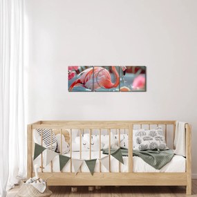 Obraz - Flaming w stawie (z zegarem) (90x30 cm)
