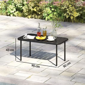 Outsunny Stolik kawowy na zewnątrz, odporny prostokątny metalowy stolik na patio z lamelowym blatem do użytku zewnętrznego | Aosom PL