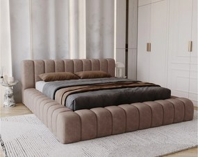 Emporius Como łóżko z pojemnikiem do sypialni - łózko tapicerowane 160x200, nowoczesny styl - duże łózko, gruba pianka - tkanina velvet, brązowy (Whisper 5)