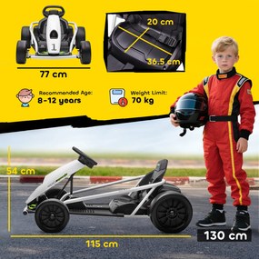 HOMCOM 24 V elektryczny gokart dla dzieci do 13 km/h z funkcją driftu, drift-kart z 2 silnikami dla 8-12 lat, biały | Aosom PL